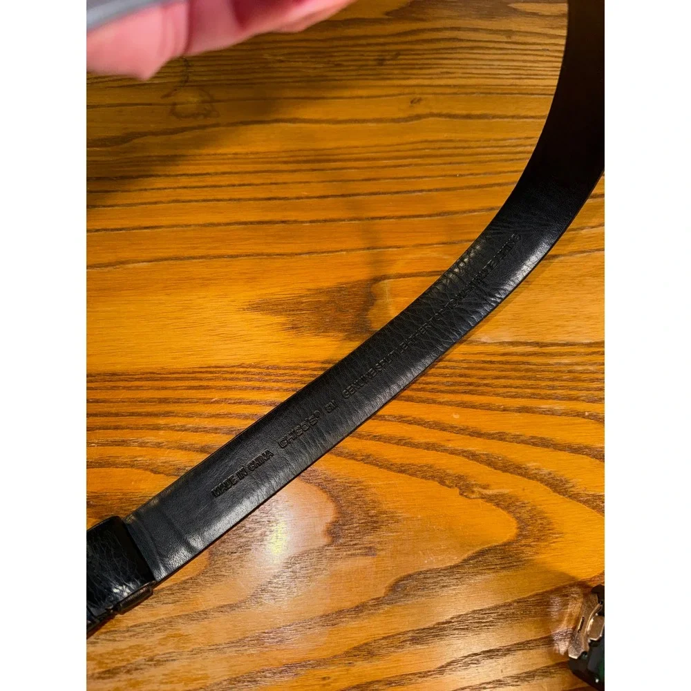 Chicos‎ Black Genuine Leather Belt with Ornate Gemstone Buckle Size SM